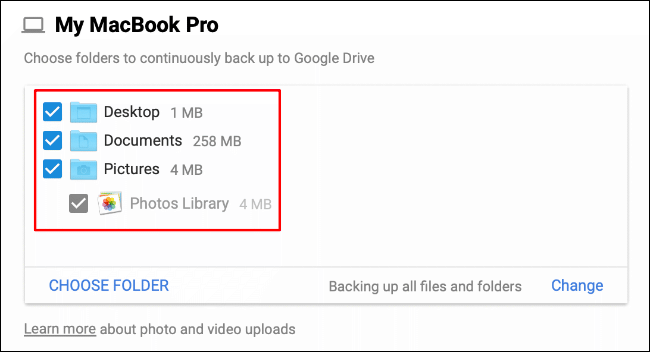 During the Google Drive Backup and Sync setup process, select the folders you want to sync