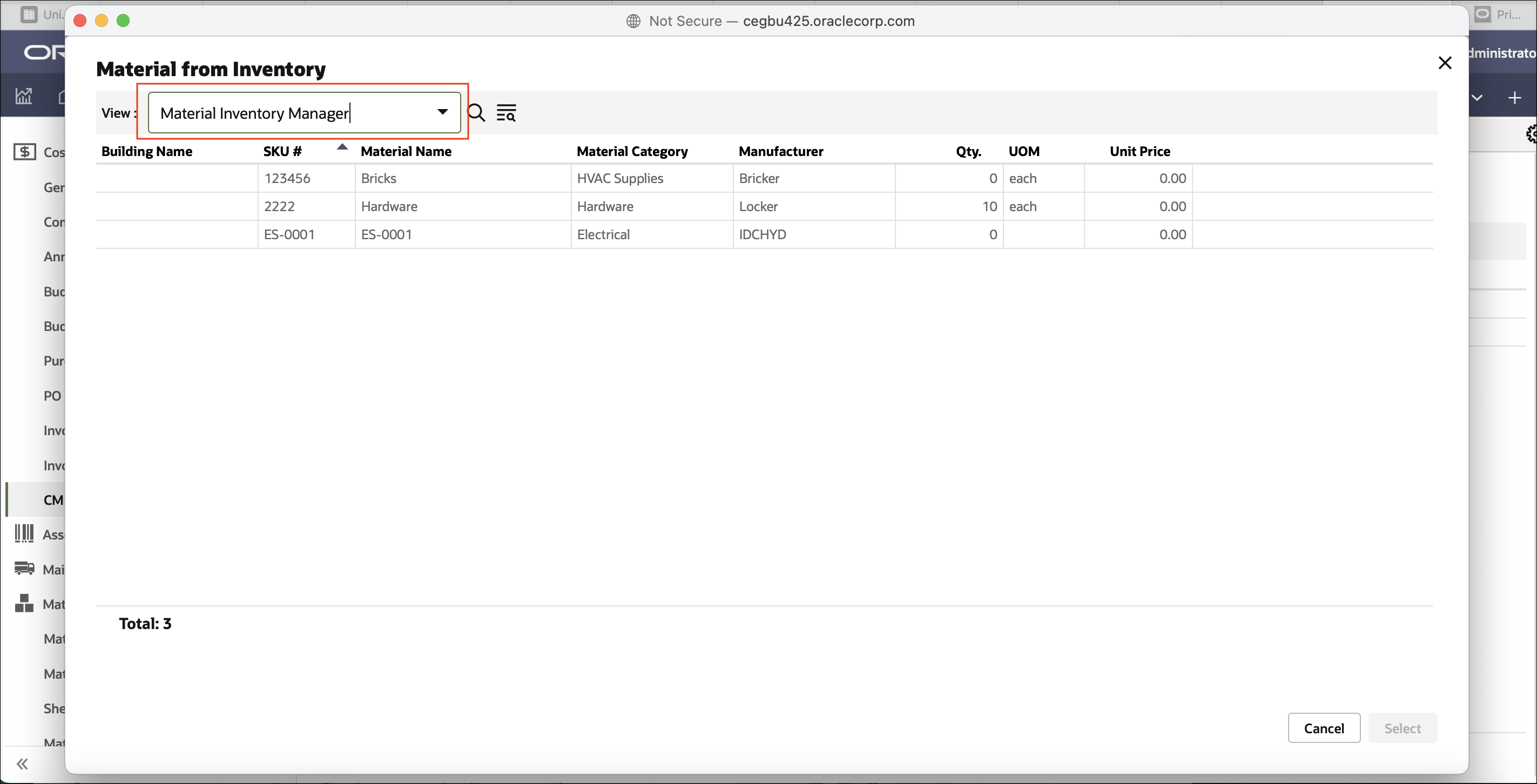 Screen image of a Code and Record based picker, showing the results of clicking on a CMx Picker overlay.