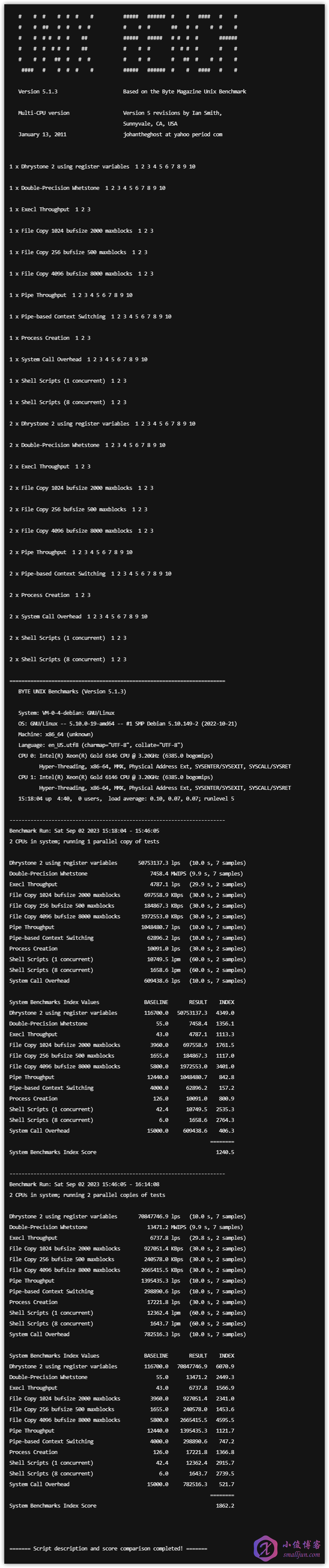 腾讯云SG PC35 Lighthouse UnixBench 跑分结果.png