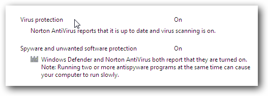 Windows 7 Norton Action Center Message