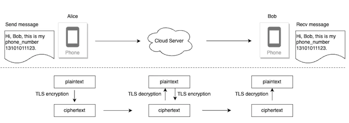 只有TLS, 服务器可以看到消息明文