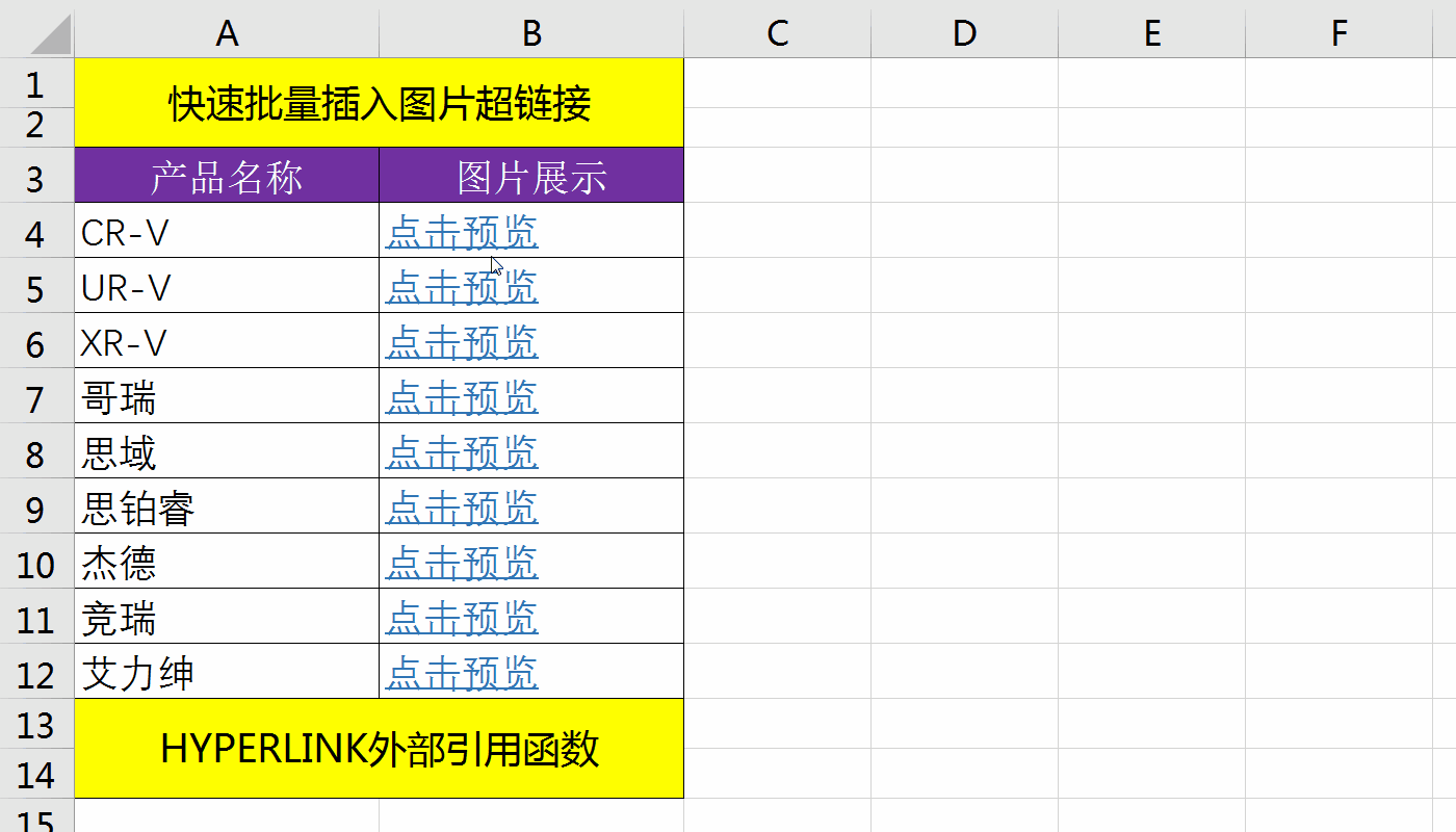 excel批量更改超链接excel函数教程第23课快速批量插入产品图片超链接