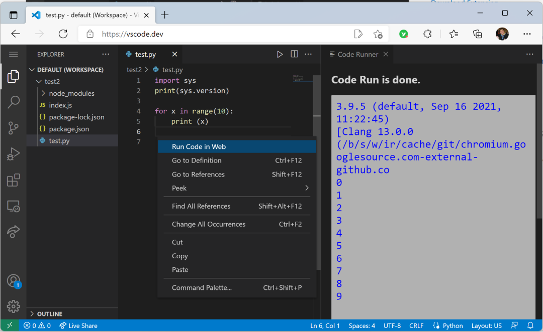 带薪搞个人项目 在 vscode.dev 中直接运行 python 纯浏览器环境,无后端