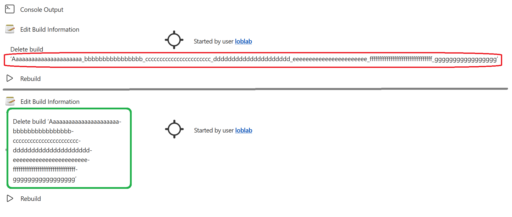 Jenkins中下划线超长溢出（上下对比）