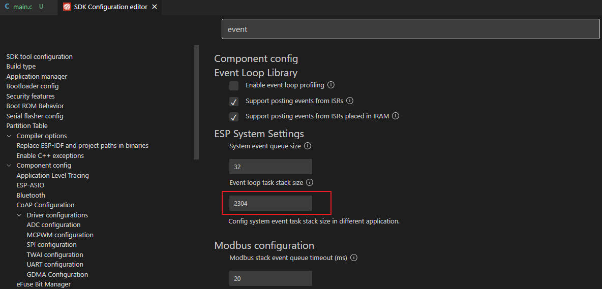 sys_event menuconfig