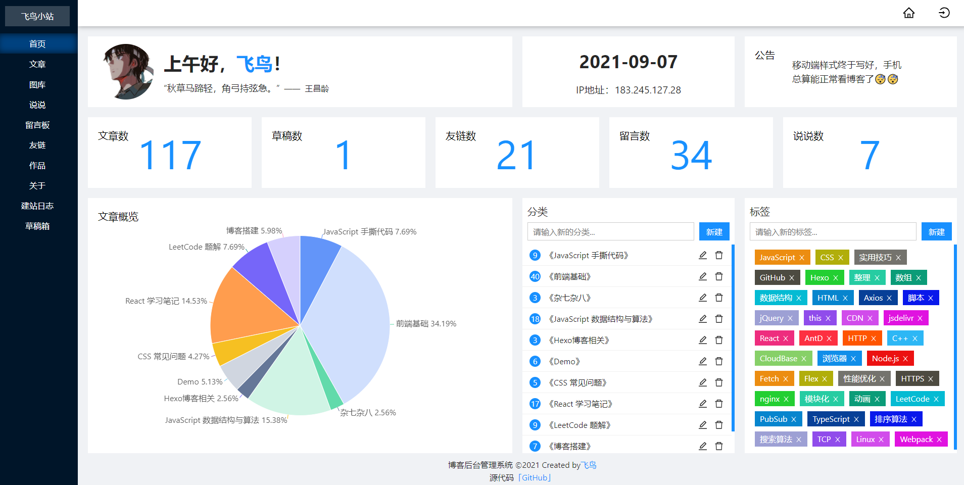 在校学生课余时间用React肝出一款个人博客系统，前台+后台管理，求指点