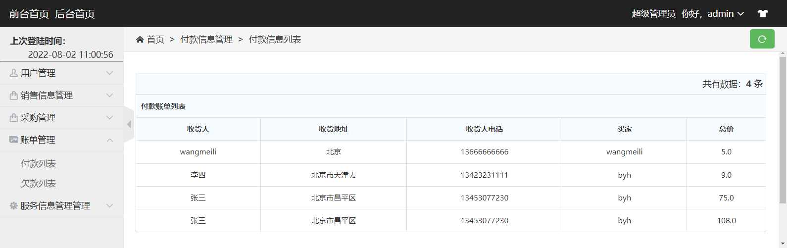 管理员-付款列表