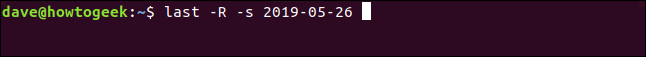 last -R -s 2019-05-26 in a terminal window