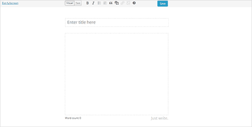 full screen distraction free writing screen in WordPress post editor