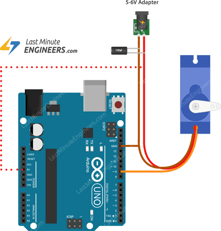 将带有电容器的伺服电机连接到arduino uno
