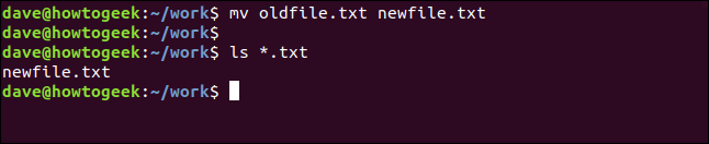 mv oldfile.txt newfile.txt in a terminal window