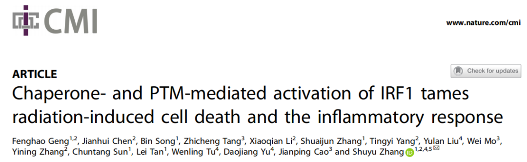 ChIP项目文章CMI（IF=24.1）|IRF1激活可促进辐射诱导的细胞死亡和炎症反应