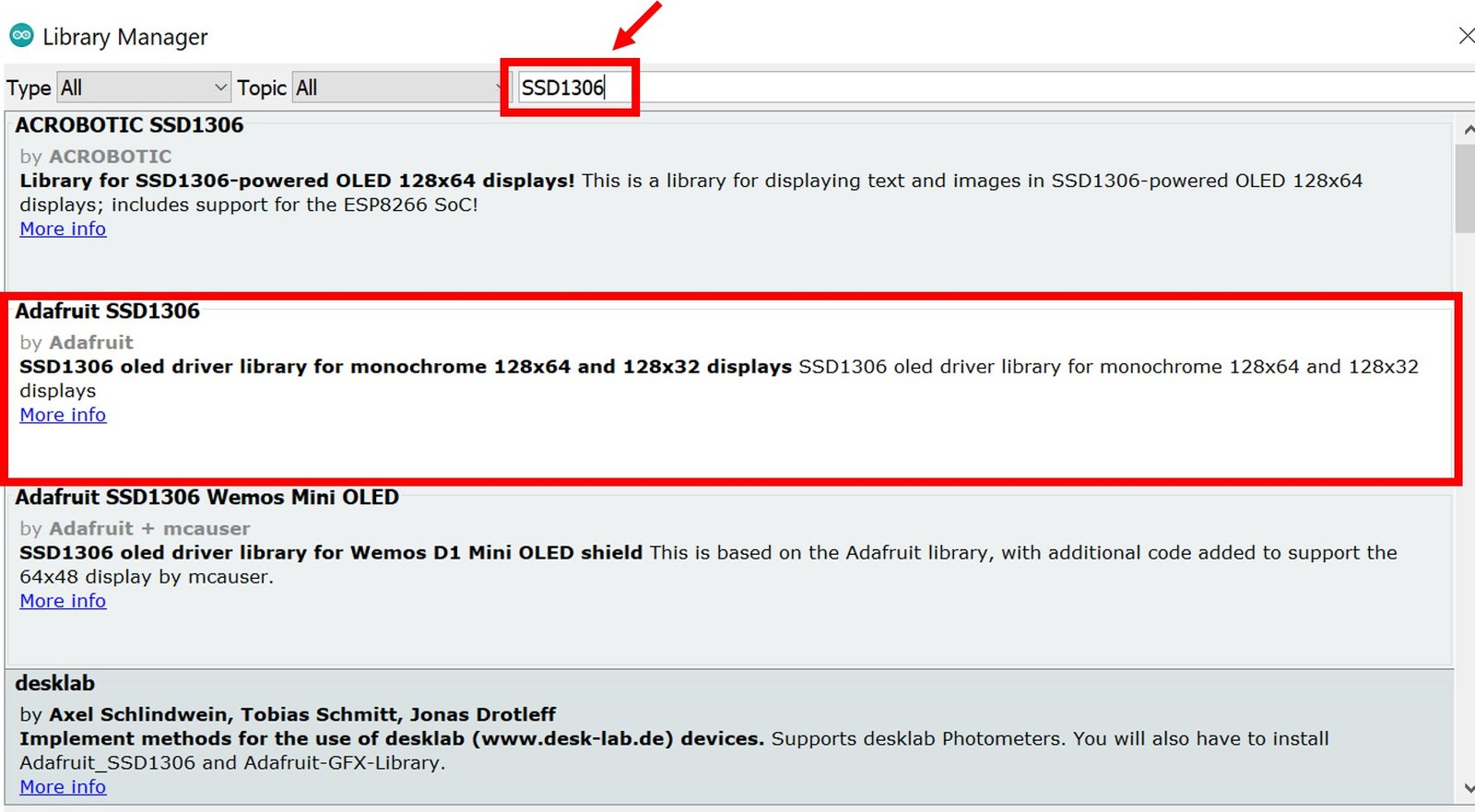 安装OLED SSD1306库Arduino IDE