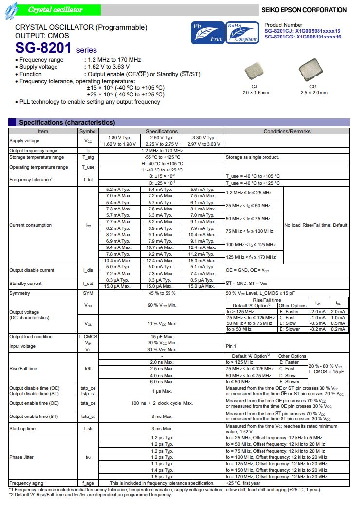 爱普生SG-8201CG可编程振荡器的应用领域