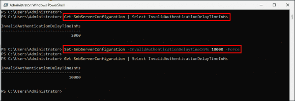 Configuración del tiempo de demora de autenticación no válida en Server vNext usando PowerShell