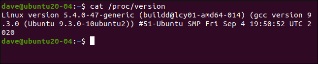 cat /proc/version in a terminal window.
