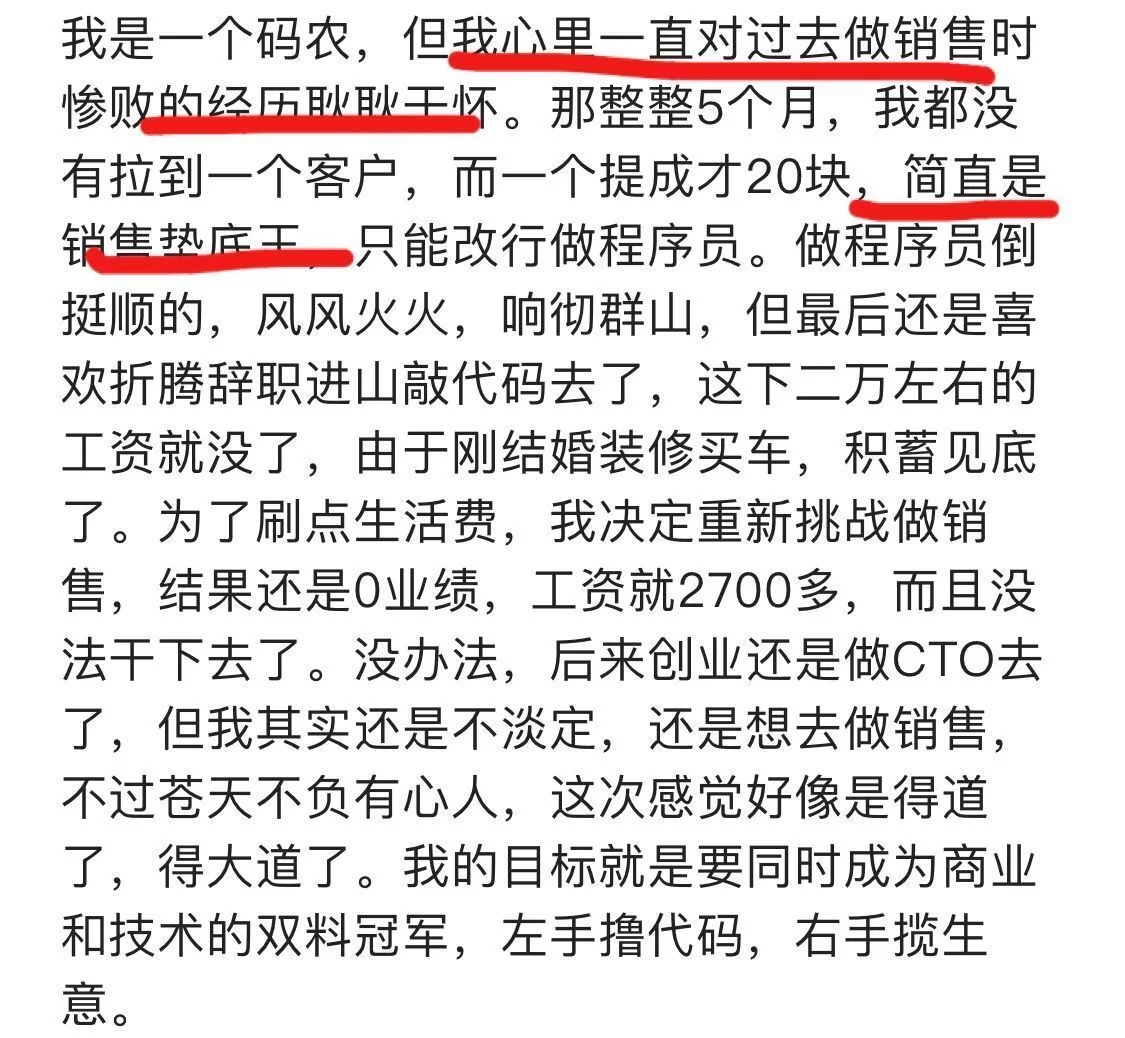 程序员放弃月薪2w的工作 改行做销售 结果垫底 网友 瞎折腾 码农辰哥的博客 Csdn博客