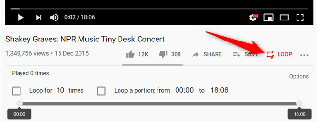 When you fire up a video, click on the "Loop" icon, located underneth the video player.