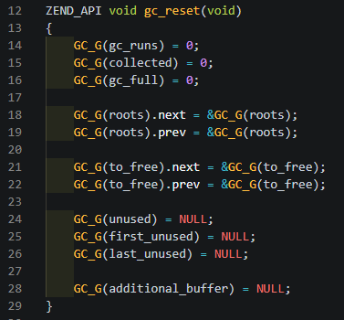 gc_reset() 函数初始化
