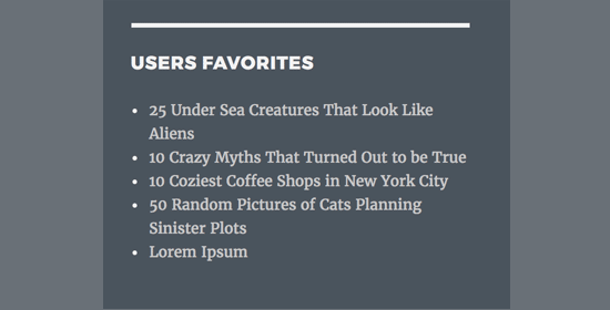 User's favorite posts shown in sidebar widget