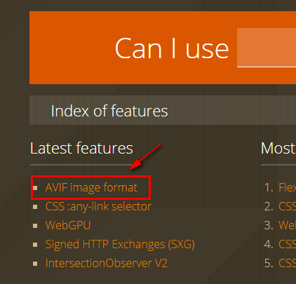 caniuse首页AVIF