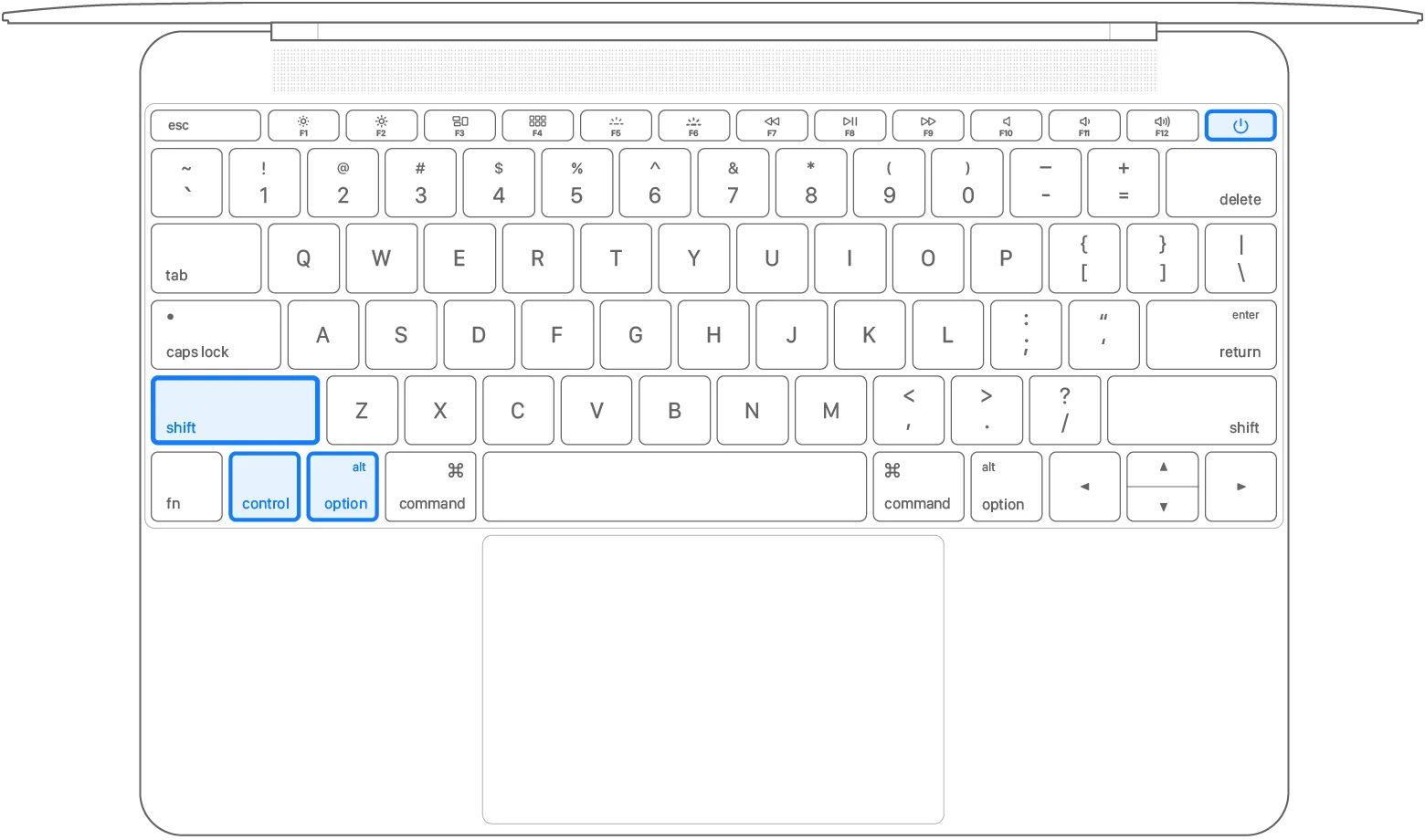 Laptop keyboard with all 4 keys pressed