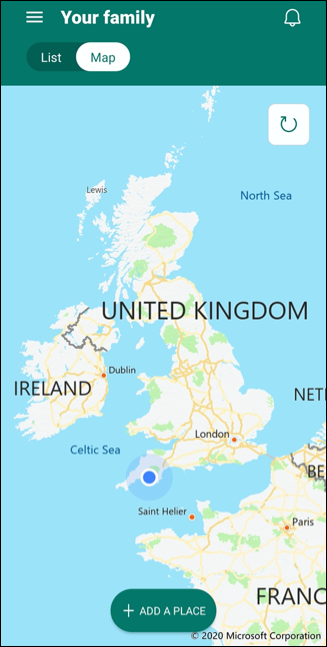 "Map" mode in the "Your Family" menu.
