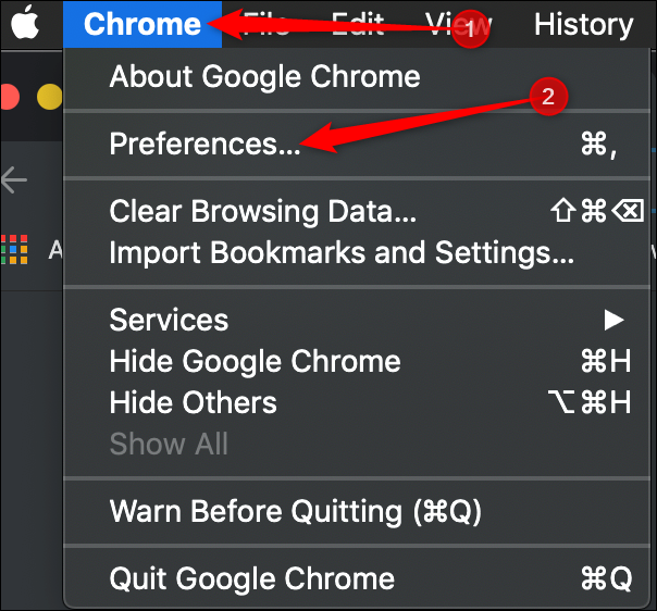 Click Chrome > Preferences from the menu bar.
