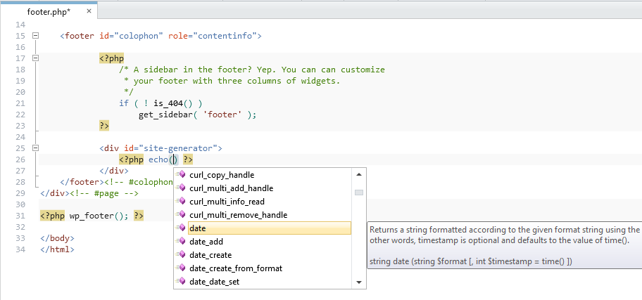 PHP Editor has intellisense