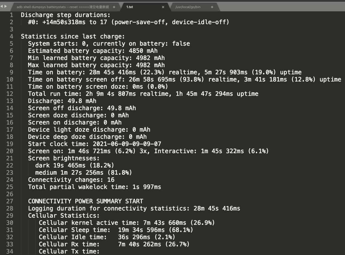 adb shell dumpsys batterystats导出的电量数据