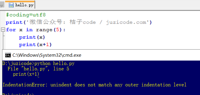 Python错误集锦IndentationError unindent does not match any outer