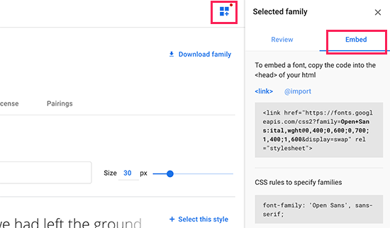 Get the font embed link Get the font embed link