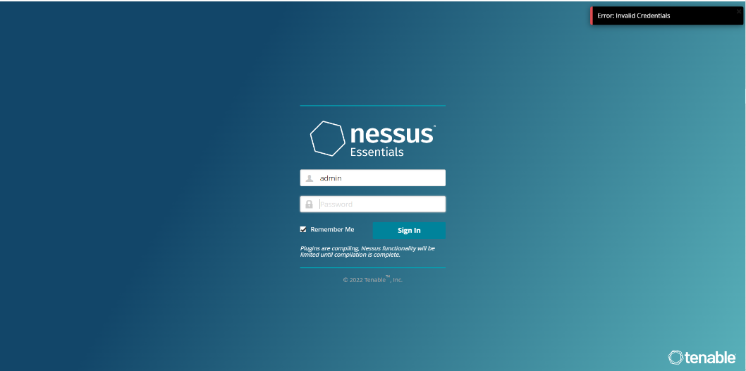 Nessus登录显示invalid credentials