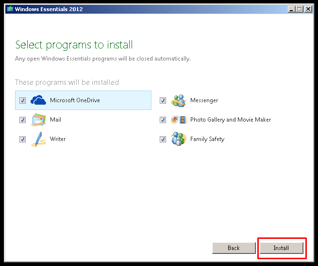 Select Windows Essentials Programs To Install 