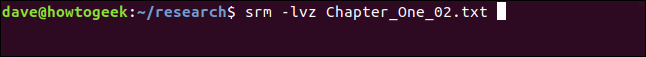 srm -lvz Chapter_One_02.txt in a terminal window