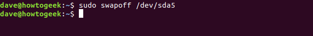 sudo swapoff /dev/sda5 in a terminal window