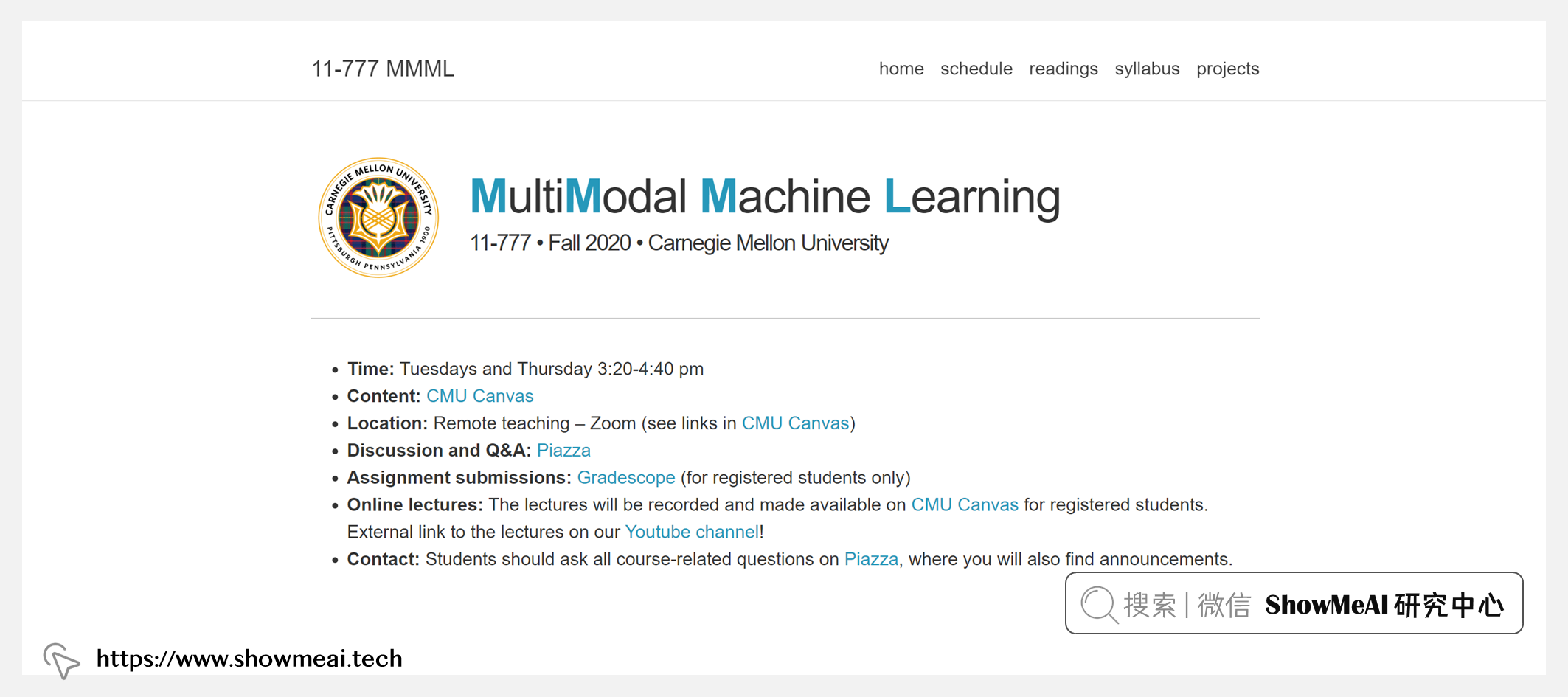 11-777; Multimodal Machine Learning; 多模态机器学习