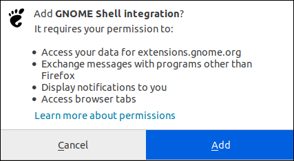 Confirm adding extension to Firefox