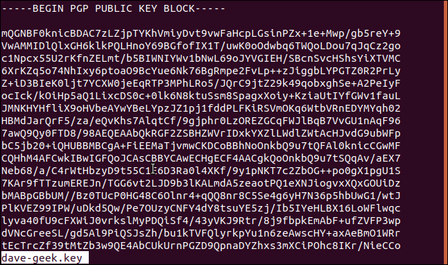 public key file in less in a terminal window