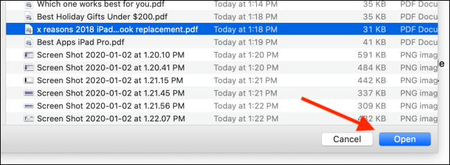 Select the second PDF and then click on Open