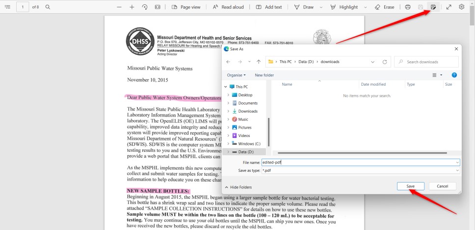 在 Microsoft Edge 上保存 PDF