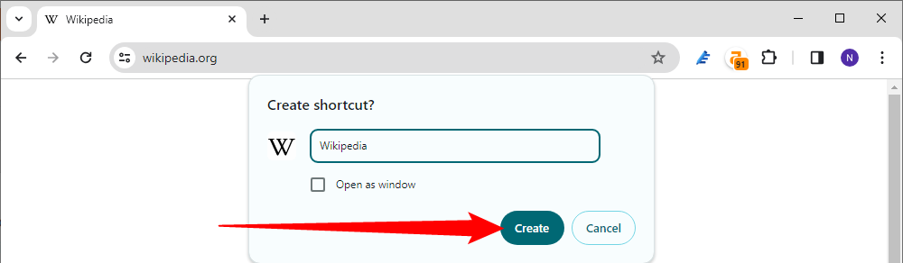 Enter the name of your shortcut, then click 'Create.'