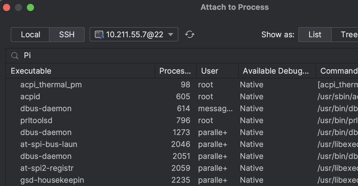 Attach to Process（附加到进程）对话框