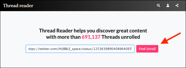 Paste the Twitter Thread link and click on Unroll