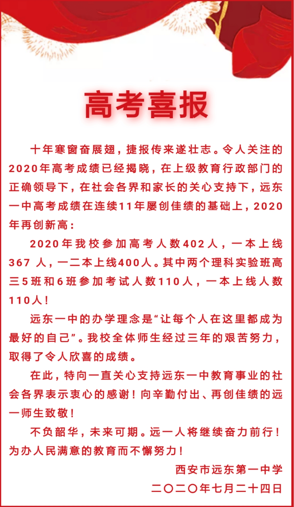 长安二中喜报图片