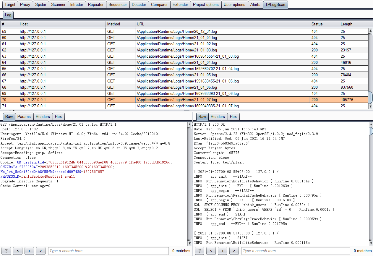 渗透工具TPLogScan：ThinkPHP3和5日志扫描工具，提供命令行版和BurpSuite插件版，尽可能发掘网站日志信息