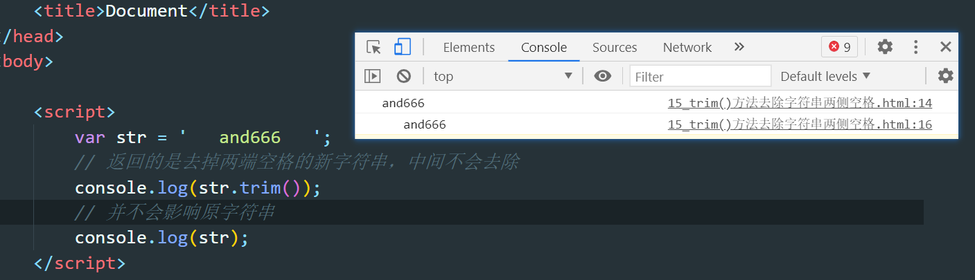 ES6—21：trim()方法去除字符串两侧空格