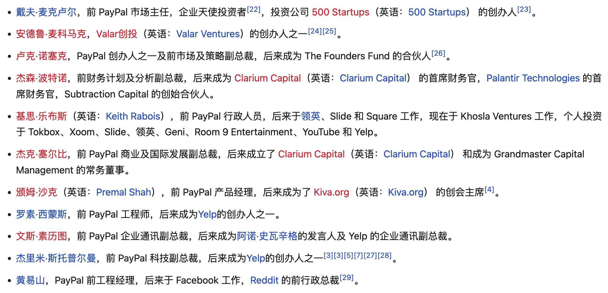 Paypal创业黑帮列表，来自维基百科