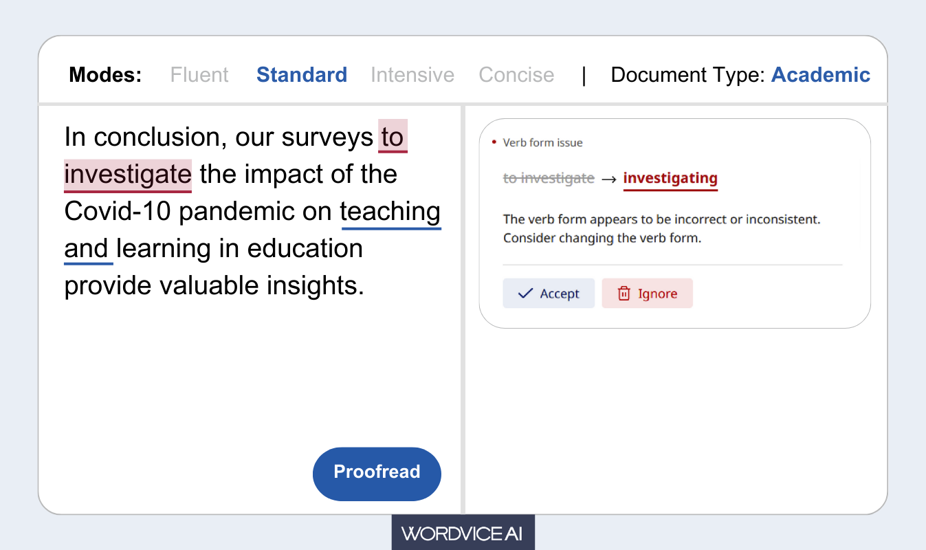 AI 英语语法检查工具中标准编辑模式的使用示例
