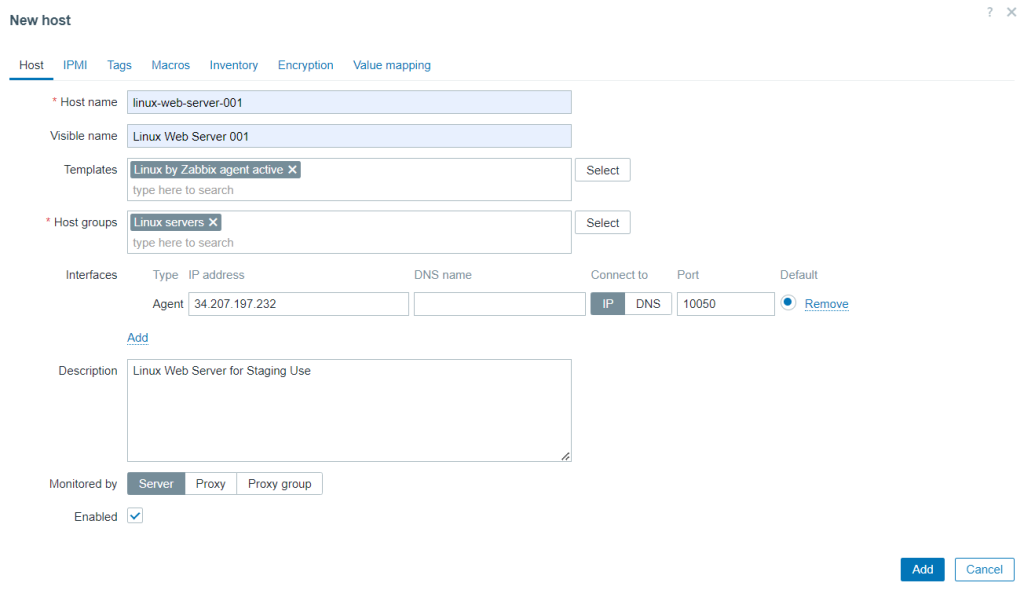 Create Zabbix Host Entries